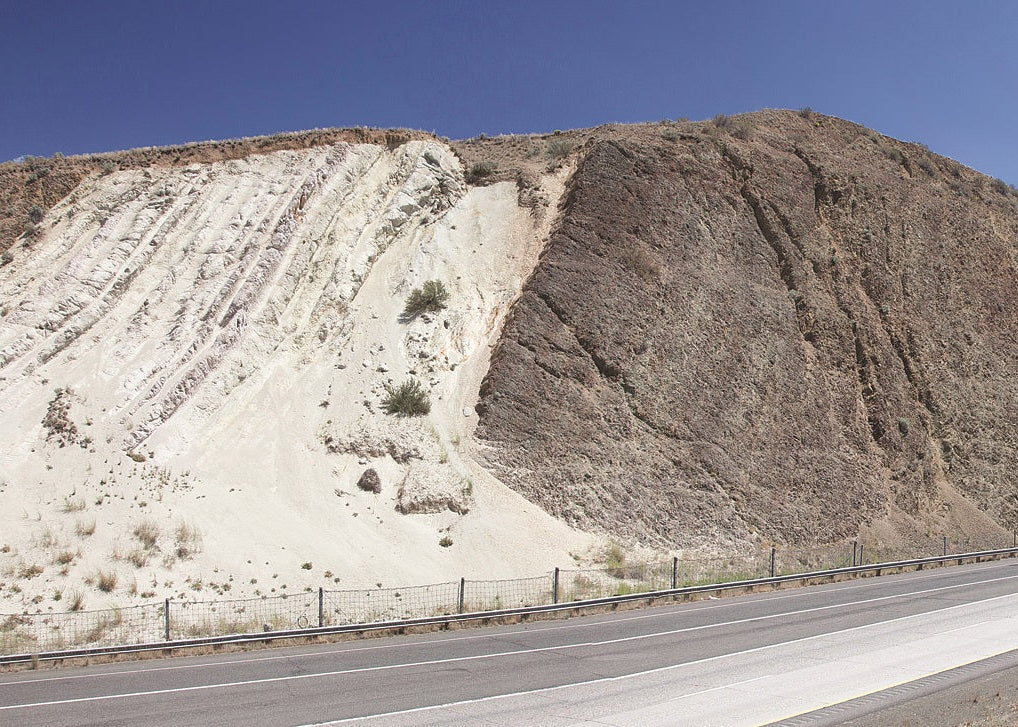 Steeply dipping beds of the Ellensburg Formation between basalt flows at the crest of Manastash Ridge, near Ellensburg