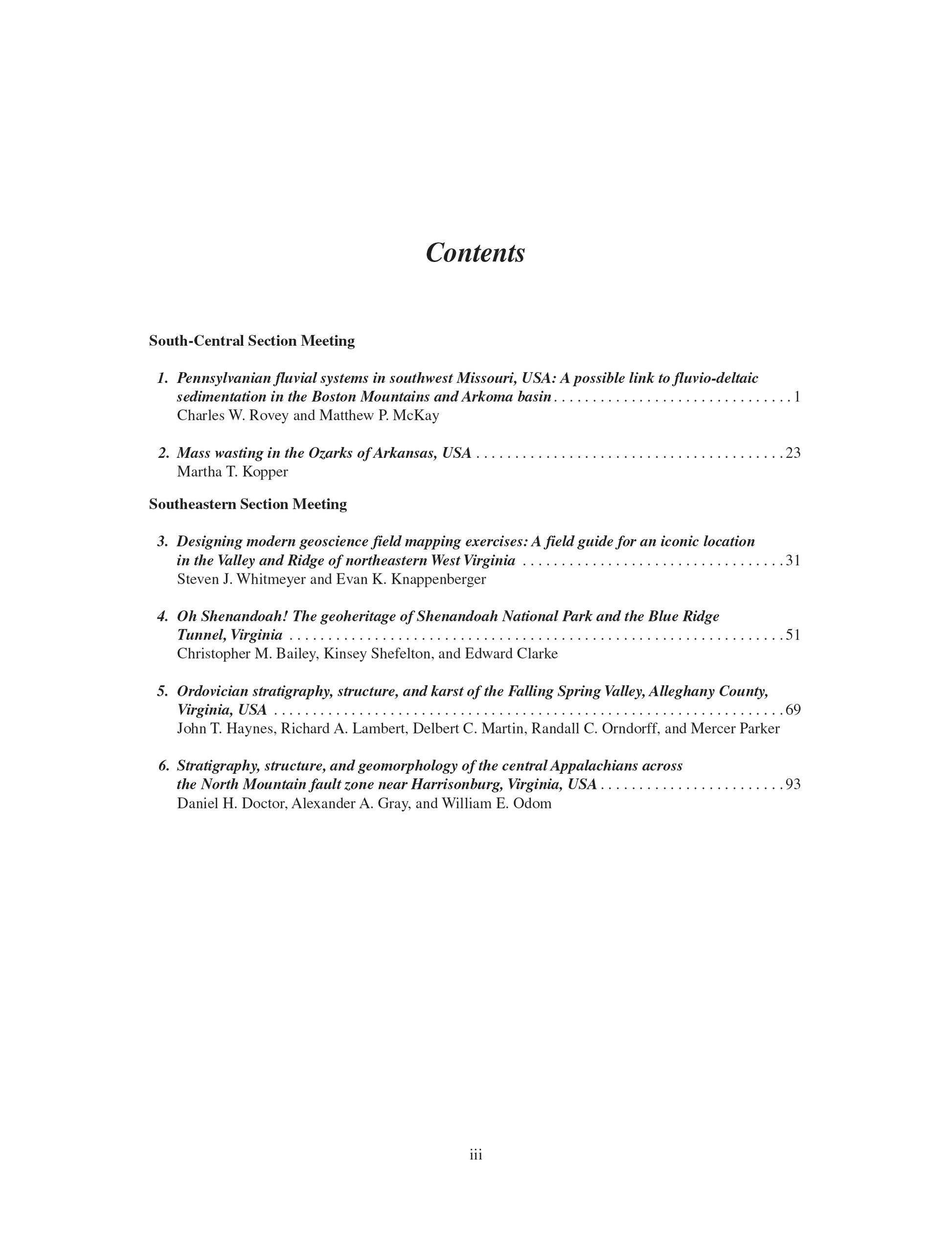 GSA Field Guide 73 Table of Contents