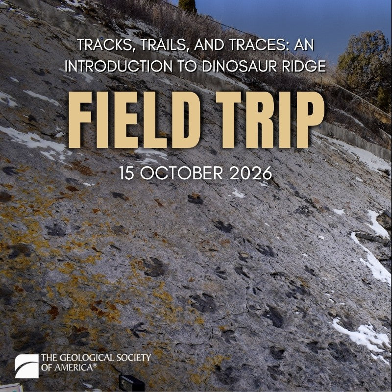 Advertisement for a field trip to Dinosaur Ridge with geological features and text overlay.