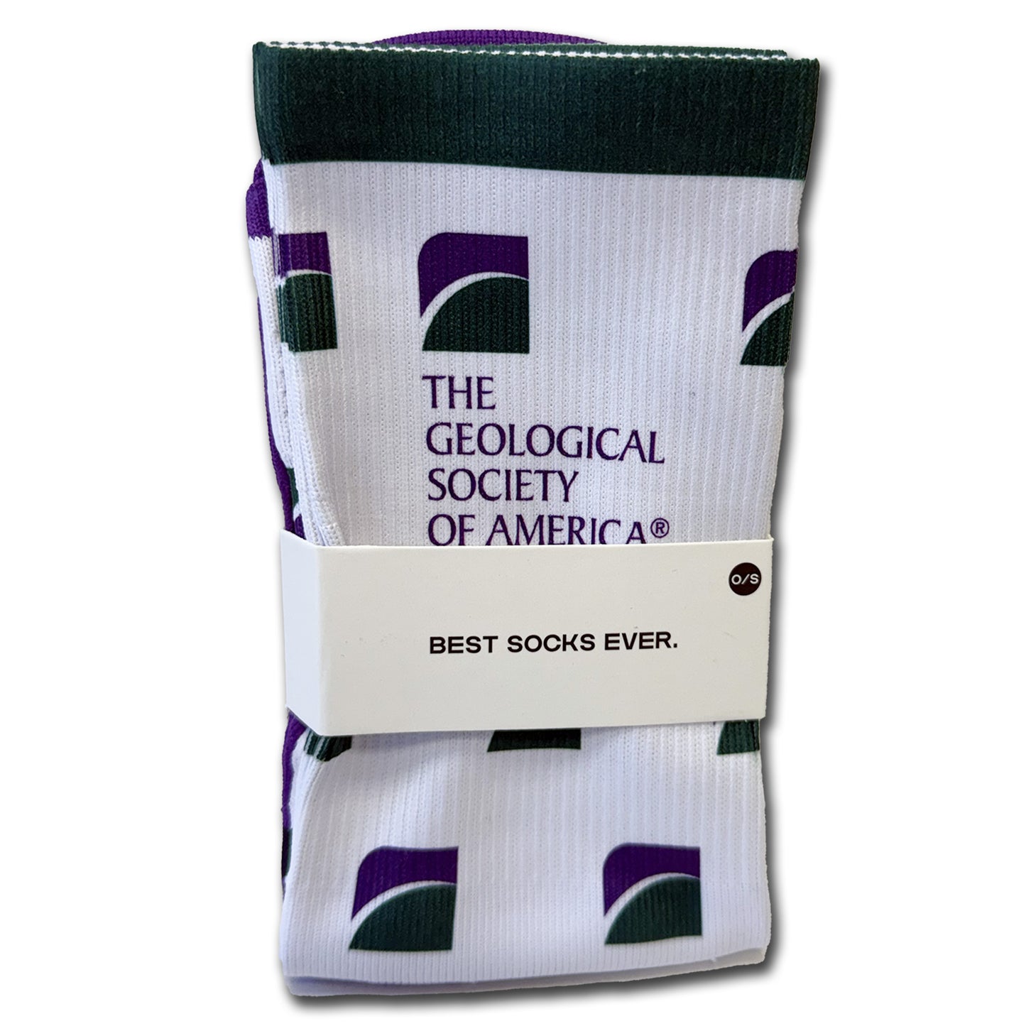 Pair of socks with Geological Society of America branding and 'Best Socks Ever' text on a white background