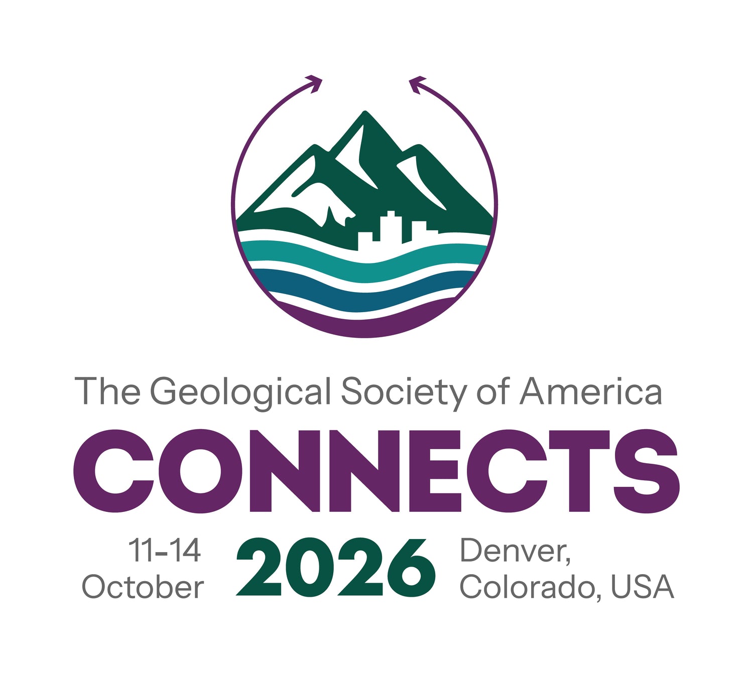 Connects 2026 logo; an image of mountains, tall buildings, and a river within a partial circle 