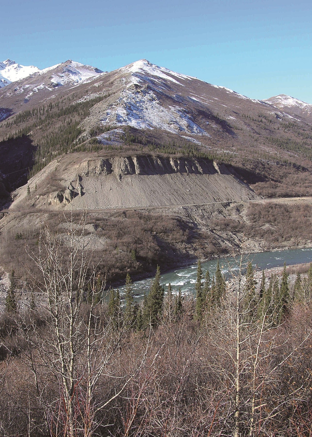 Nenana Gorge, Alaska. Mountain with river below 
