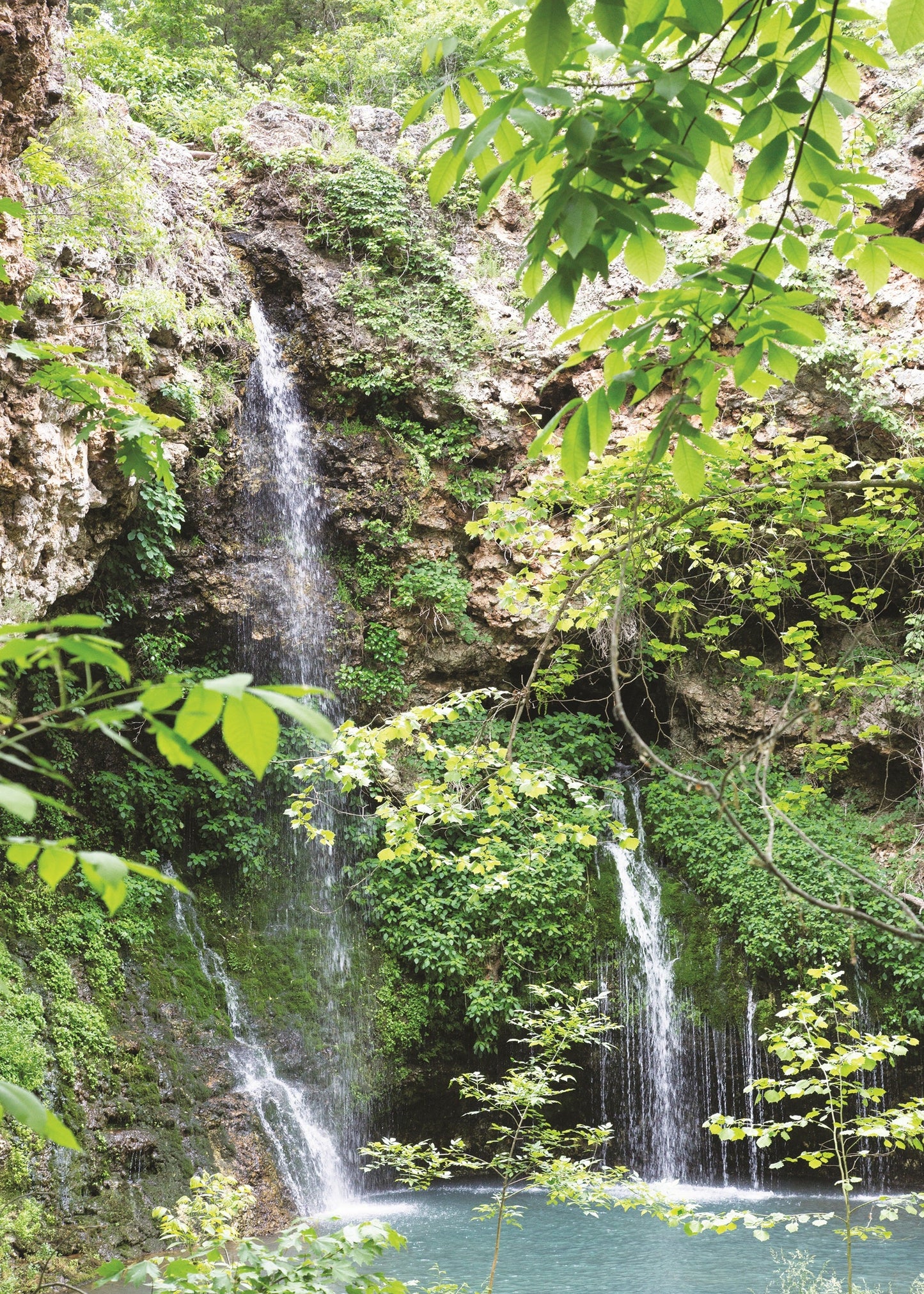 Waterfall in a lush green forest, Nature Falls, Oklahoma 