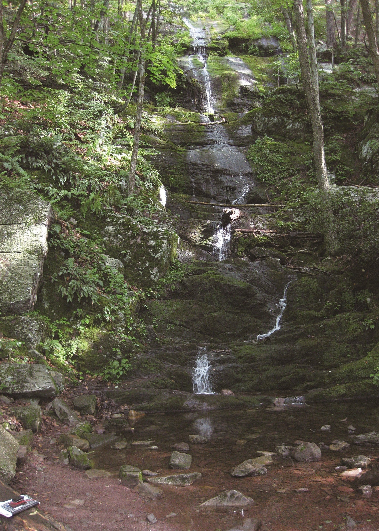 Waterfall in a forest with rocks and greenery, New Jersey