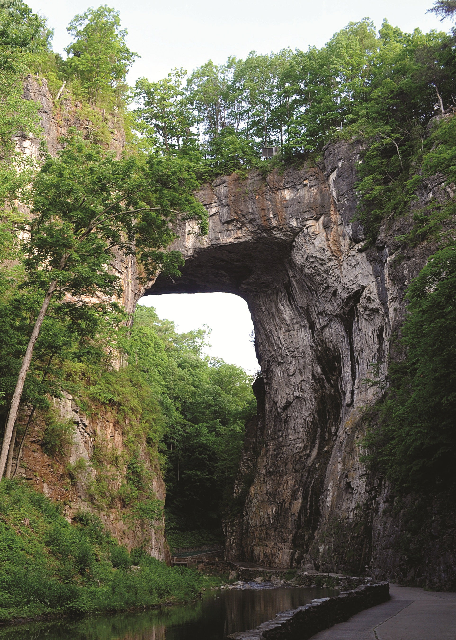 Natural stone archway surrounded by trees and greenery, Viriginia