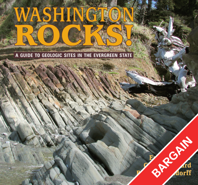 Book cover of Washington Rocks with geological formations and text. There is a red banner in the bottom right corner that says bargain. 
