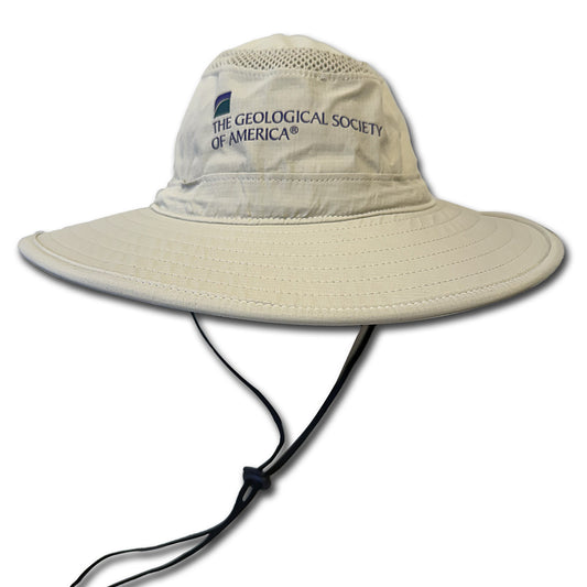 Beige sun hat with 'The Geological Society of America' logo