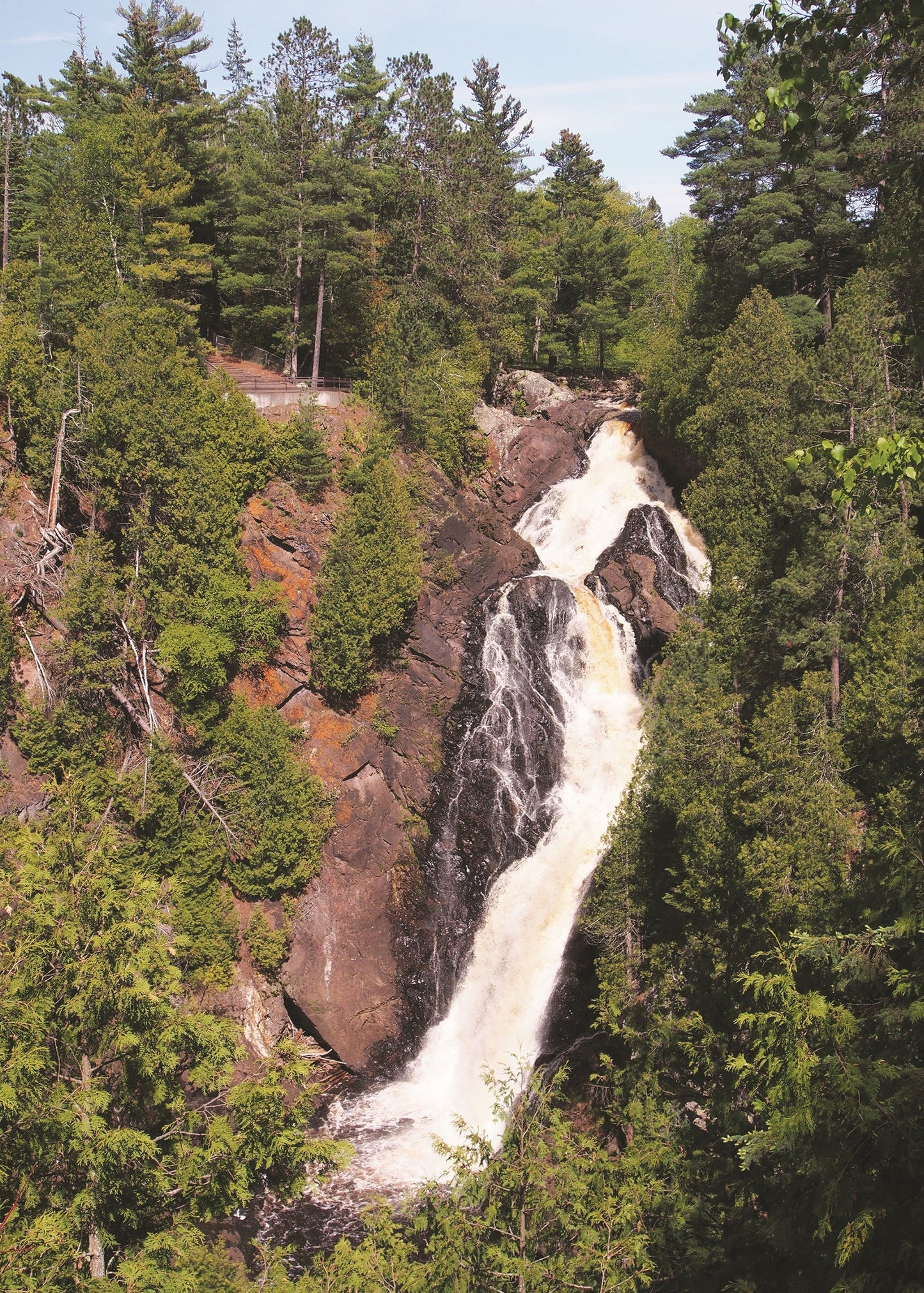 Big Manitou Falls cascades down the basalt escarpment upstream from the Douglas Fault in Wisconsin. 