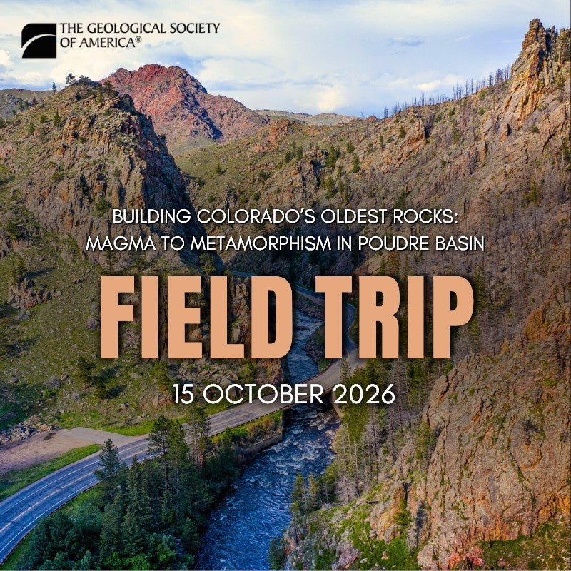 Advertisement for a Geological Society of America field trip with mountain landscape and river.