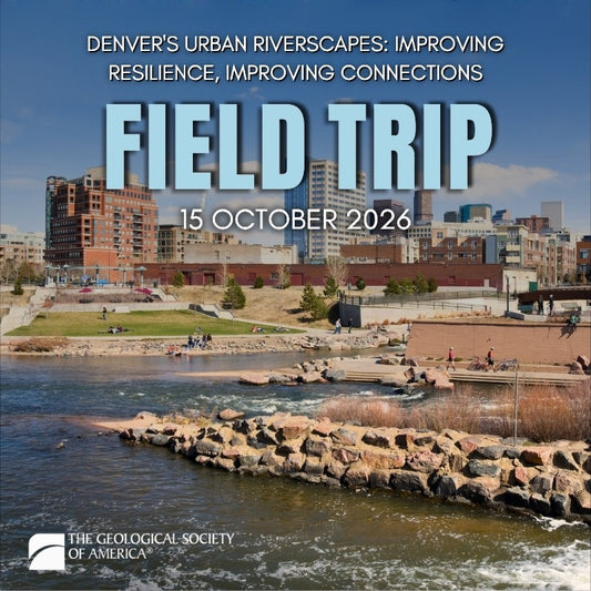 Promotional poster for Denver's urban riverscapes field trip with cityscape and river.
