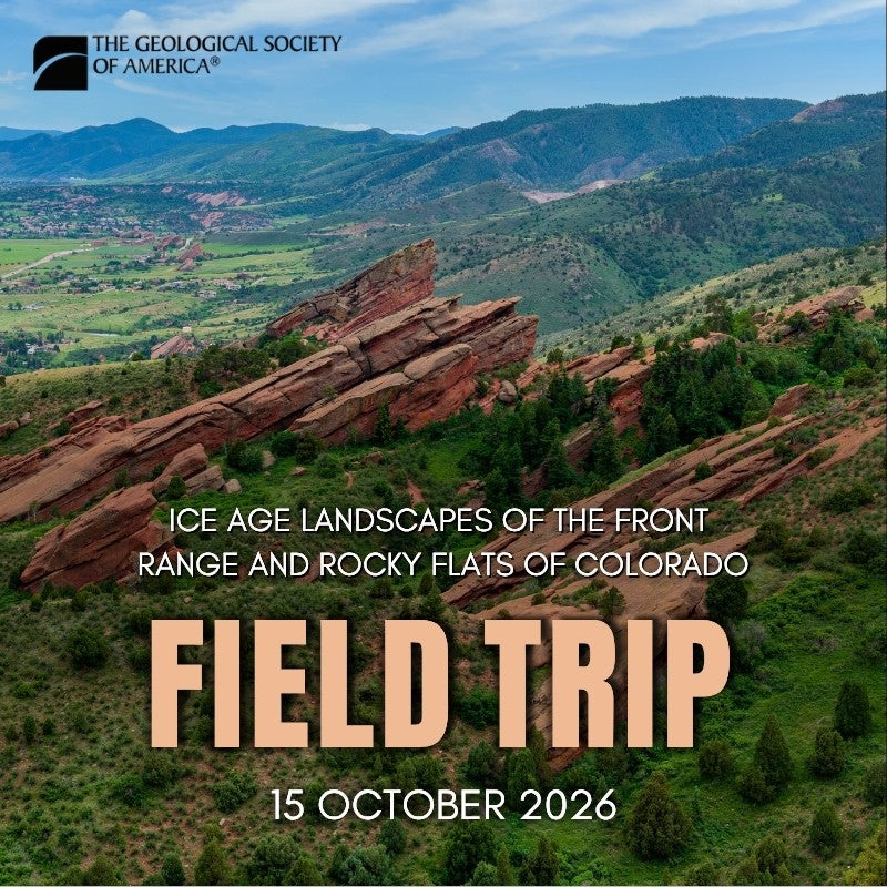 Promotional poster for a Geological Society of America field trip with a scenic view of Boulder's flatirons. 