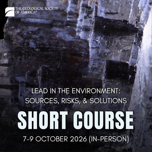 Advertisement for a Geological Society of America short course on lead in the environment with rocks background. 