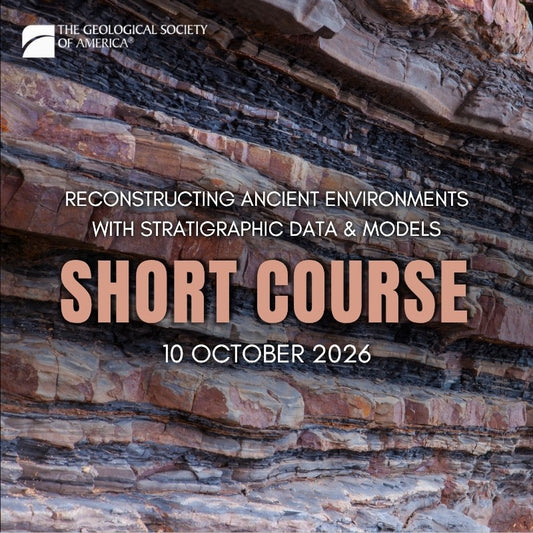 Text advertising a GSA short course on a multi-colored rock background. 