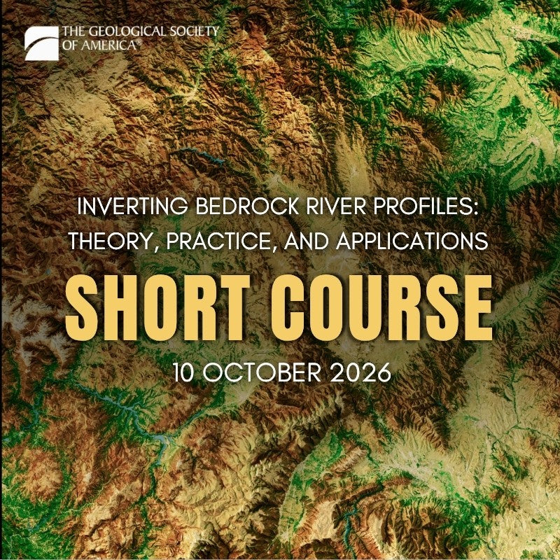 Text advertising a GSA short course placed on top of an image of map in green, brown, and tan. 