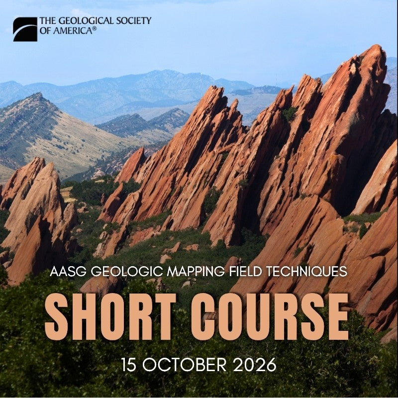 Text advertising a GSA short course placed on top of a photo of the Boulder flatirons. 