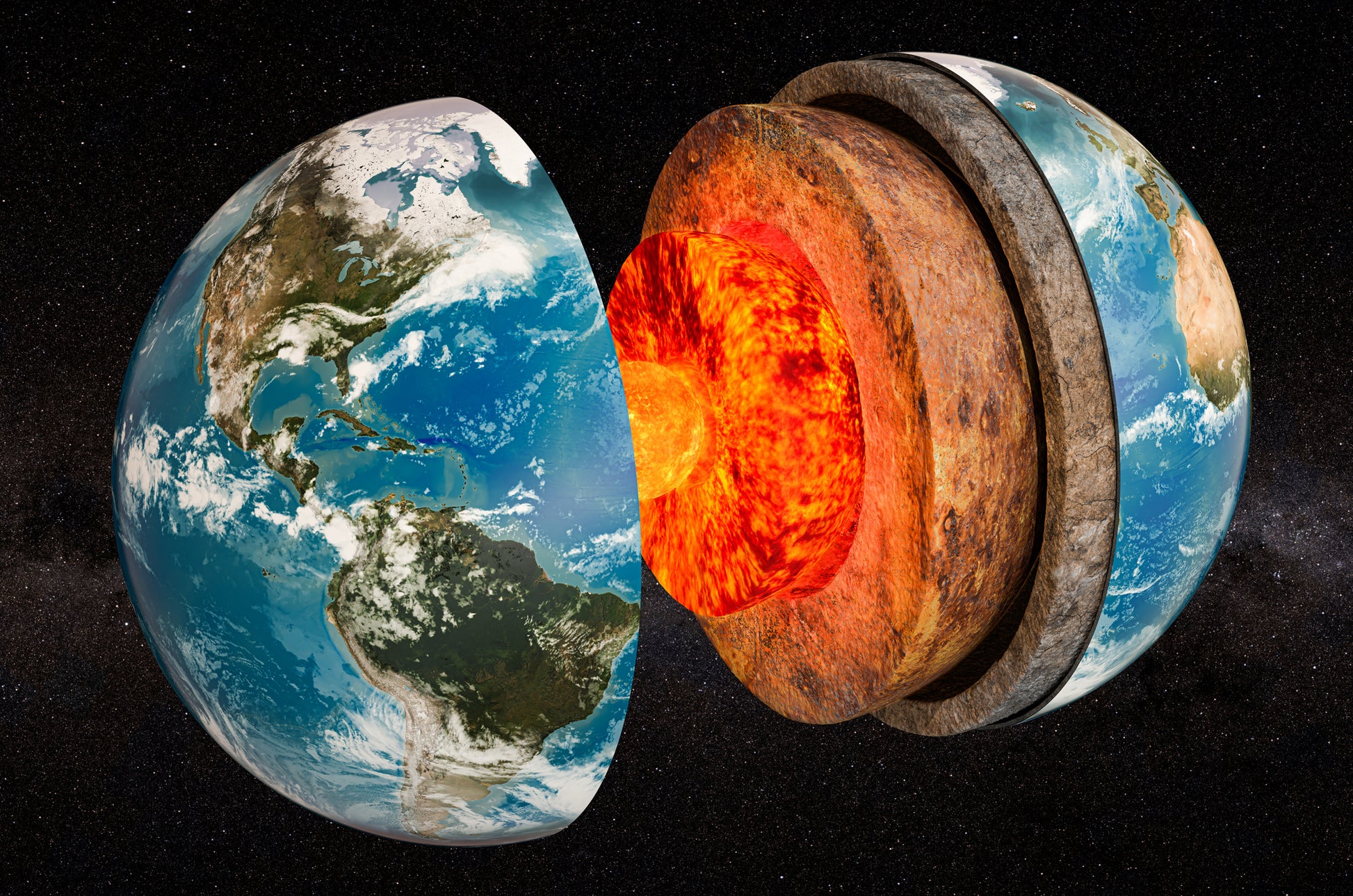 Earth and its layers are shown. Imaging Earth's subsurface image.