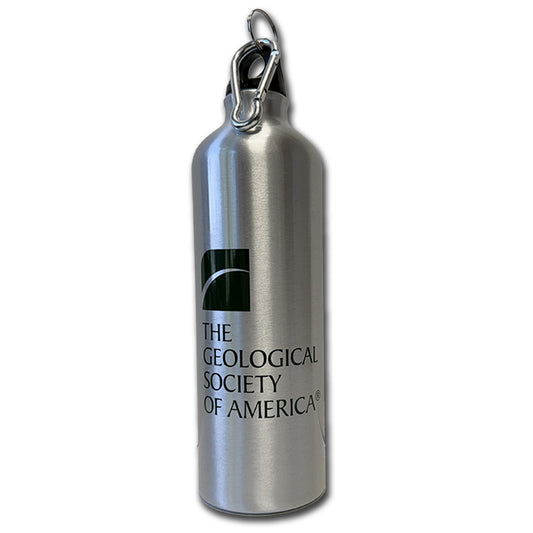 Silver water bottle with 'The Geological Society of America' logo