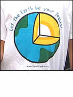 White t-shirt with "Let the Earth Be Your Teacher" text and EarthCache logo.