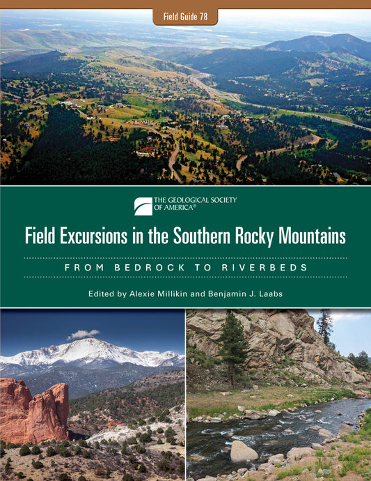 Colorful cover with three Colorado images. Top image: View across the Front Range foothills. Bottom left:  Red sandstone fins and cliffs rise above scrubland, with the snowcapped Front Range in the background. Bottom right: South Platte River after dam removal showing free-flowing water and a rocky channel.