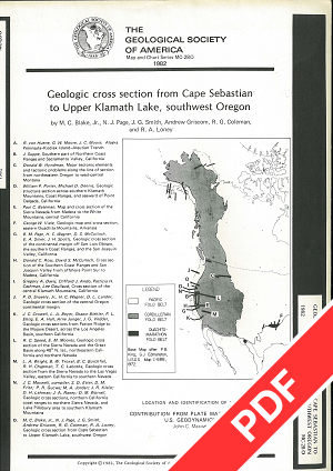 Cross section from Cape Sebastian to Upper Klamath Lake, OR