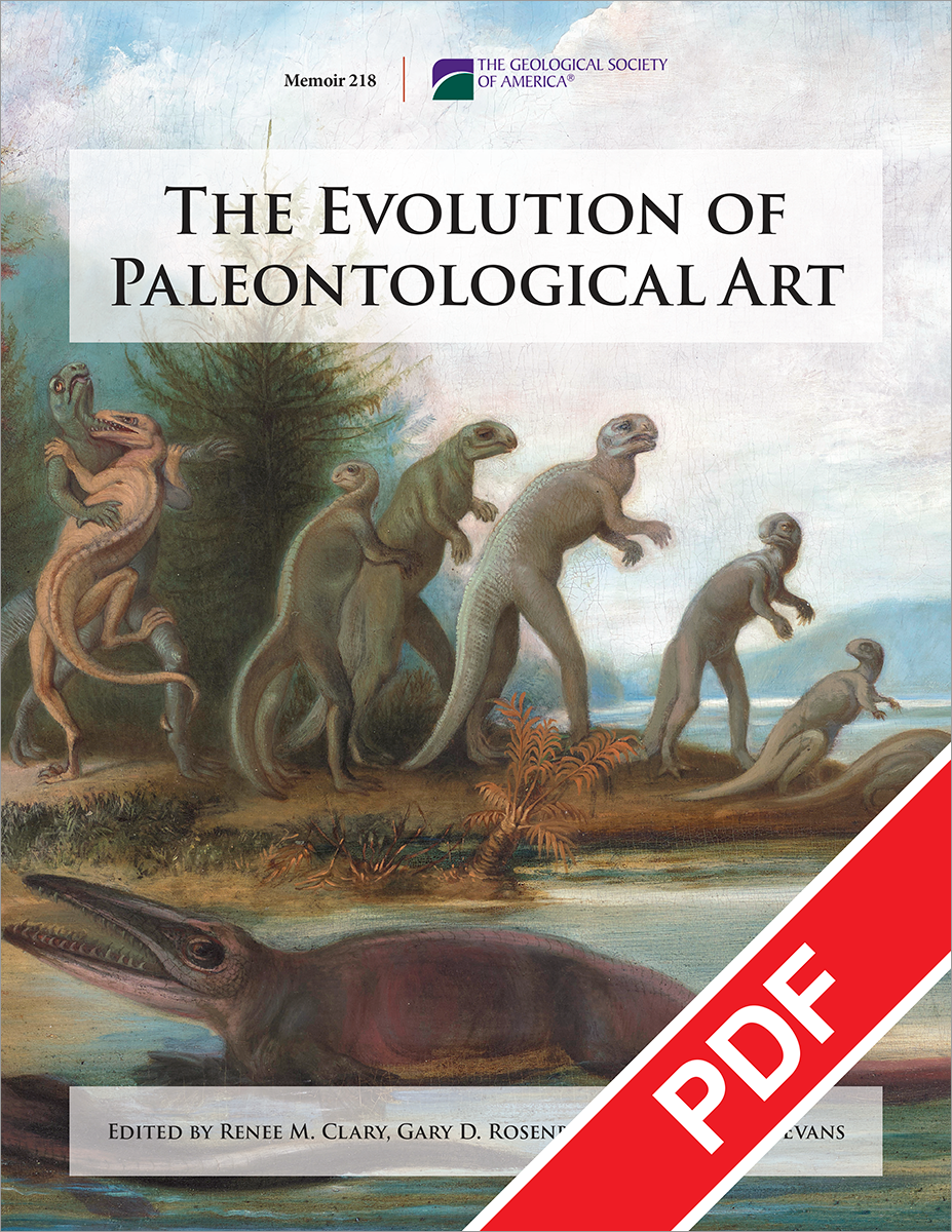 Book cover showing artistic rendering of dinosaurs and a mosasaur. Red PDF ribbon at bottom right.