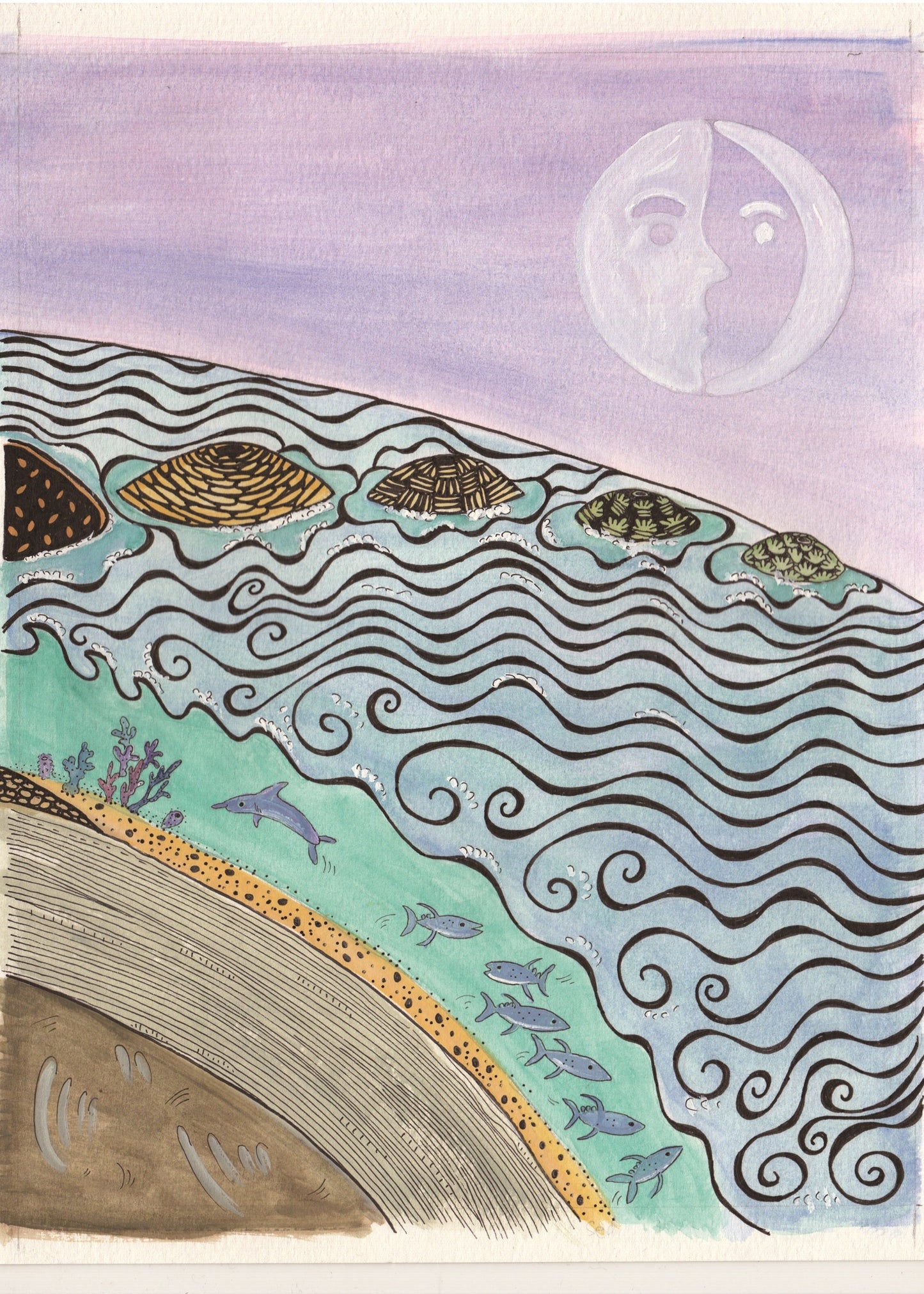 the moon rises over the ocean