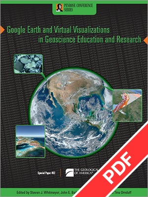 Cover for "Google Earth & Virtual Visualizations in Geoscience" with PDF ribbon