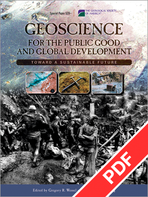 Cover for "Geoscience for the Public Good and Global Development" with PDF ribbon