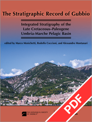 Cover for "The Stratigraphic Record of Gubbio" with PDF ribbon