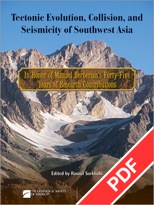 Cover for "Tectonic Evolution, Collision, and Seismicity of SW Asia" with PDF ribbon