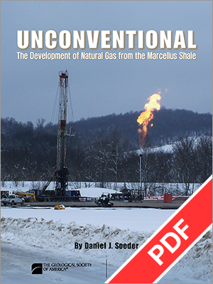 Cover for "Unconventional: Natural Gas Development from Marcellus Shale" with PDF ribbon