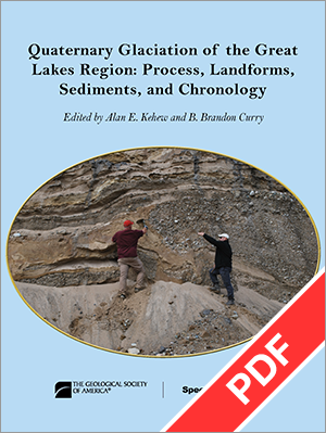 Cover for "Quaternary Glaciation of the Great Lakes Region" with PDF ribbon