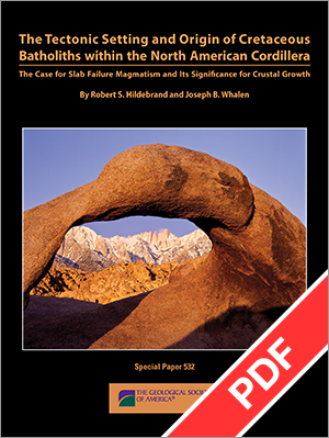 Cover for "Tectonic Setting and Origin of Cretaceous Batholiths" with PDF ribbon