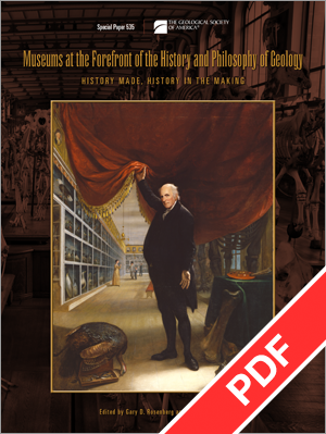 Cover for "Museums at the Forefront of the History and Philosophy of Geology" with PDF ribbon